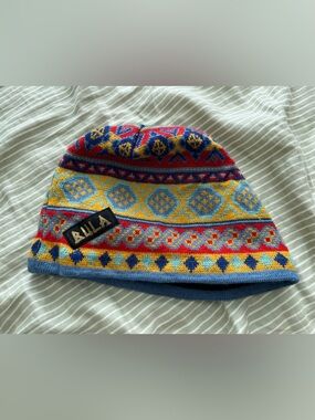 Bula Men's Multicolor Patterned Knit Beanie - Blue/Yellow/Red